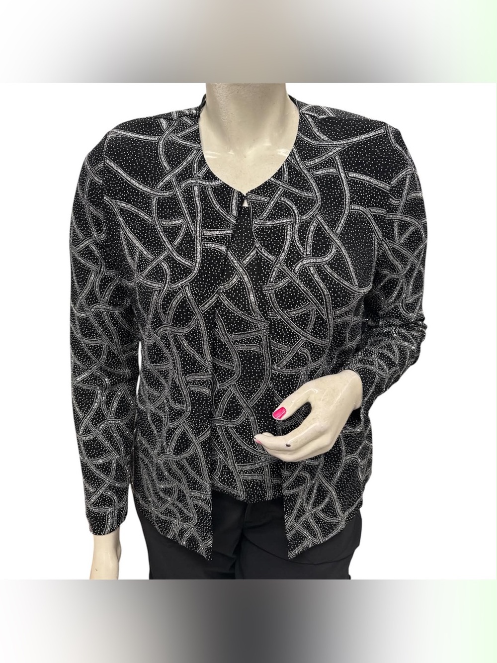 Tradition Black & White Printed Knit Cardigan Size XL